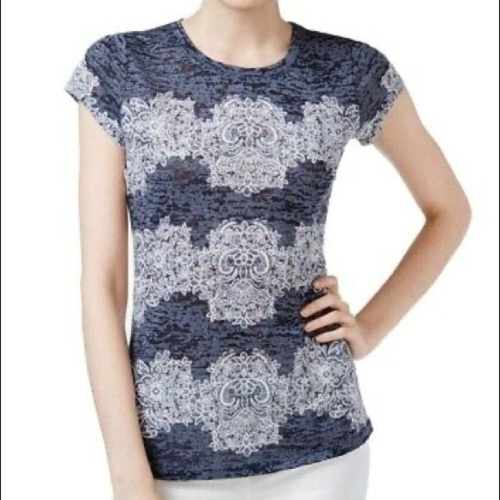 INC Women's Lace Print Burnout Top